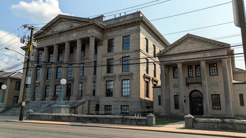 Suffolk County's Supreme Court and County Clerk buildings in downtown Riverhead.
