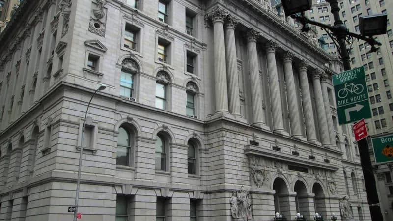 The Surrogate's Courthouse, a granite Beaux-Arts building on Chambers Street in Lower Manhattan.