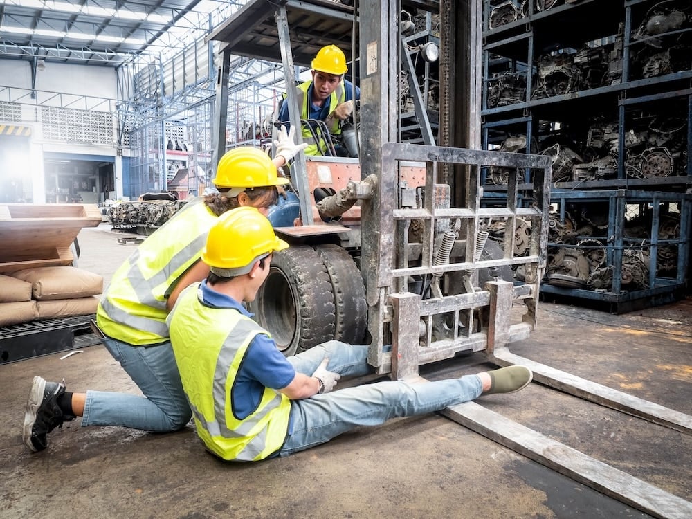Forklift in warehouse industrial setting